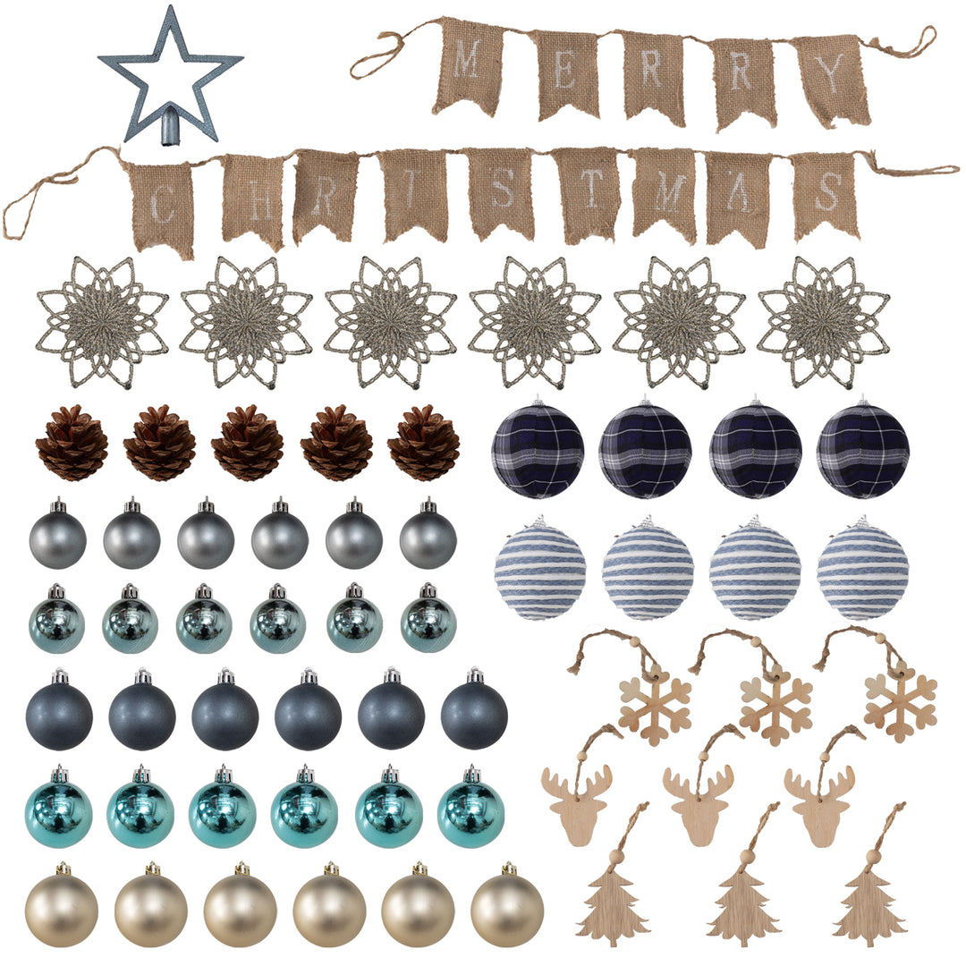 6ft Pre-Lit Xmas Tree with Decorations, Green, Blue and Warm White