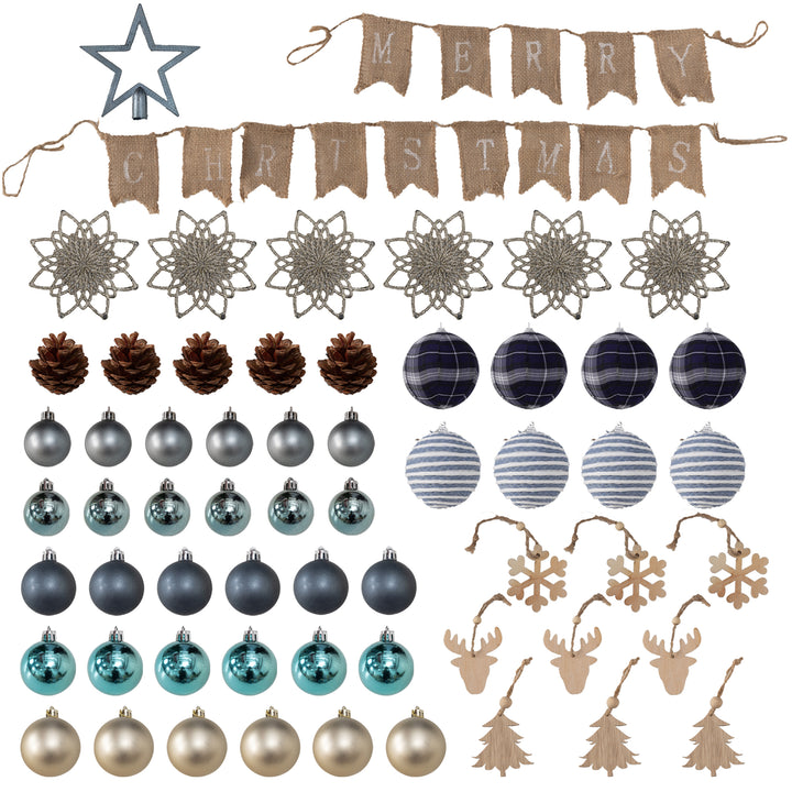 6ft Pre-Lit Xmas Tree with Decorations, Green, Blue and Warm White