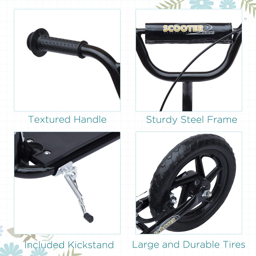 Kids Scooter Kick Scooter, with 12" EVA Tyres, Rear Brake, Big Wheels Scooter for 5-12 Years , Black
