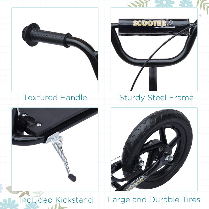 Kids Scooter Kick Scooter, with 12" EVA Tyres, Rear Brake, Big Wheels Scooter for 5-12 Years , Black