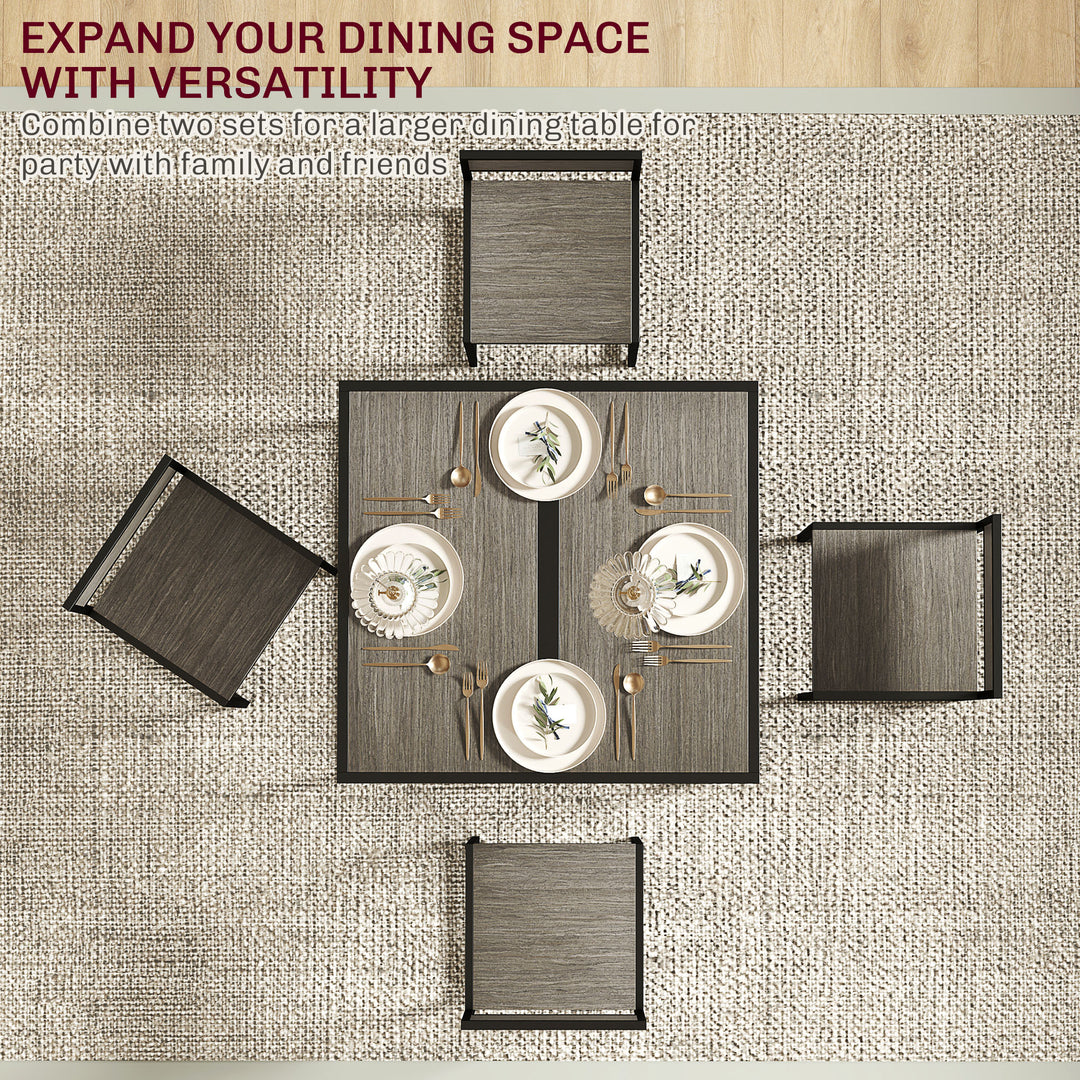 Dining Table and Chairs Set 2, Dining Room Sets, Rectangular Space Saving Table and 2 Chairs for Compact Kitchens, Steel Frame, Grey Wood-Effect