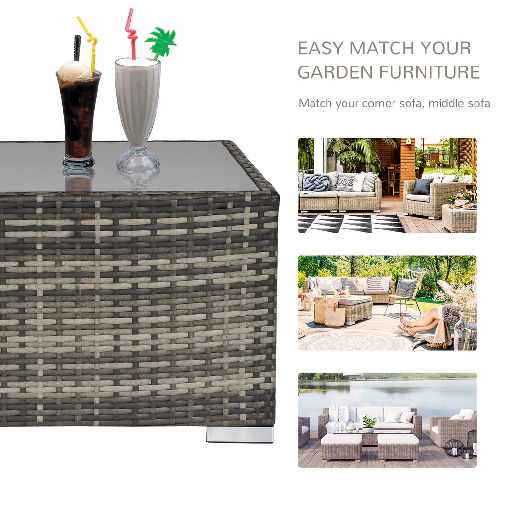 MCL Square PE Wicker Rattan Table with Glass Top - Dark Grey