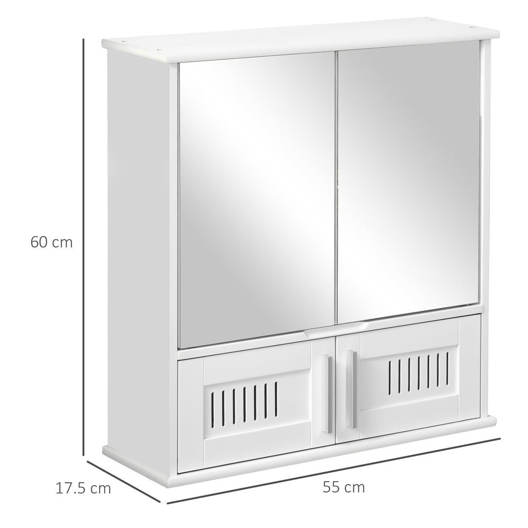 Bathroom Mirror Cabinet, Wall Mounted Storage Cupboard with Double Doors and Adjustable Shelf, Bathroom Organizer, White