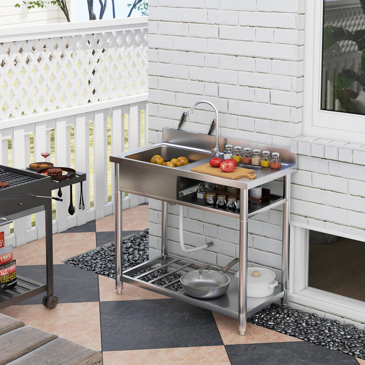 Outdoor Stainless Steel Kitchen Sink, Freestanding Sink Single Bowl wi