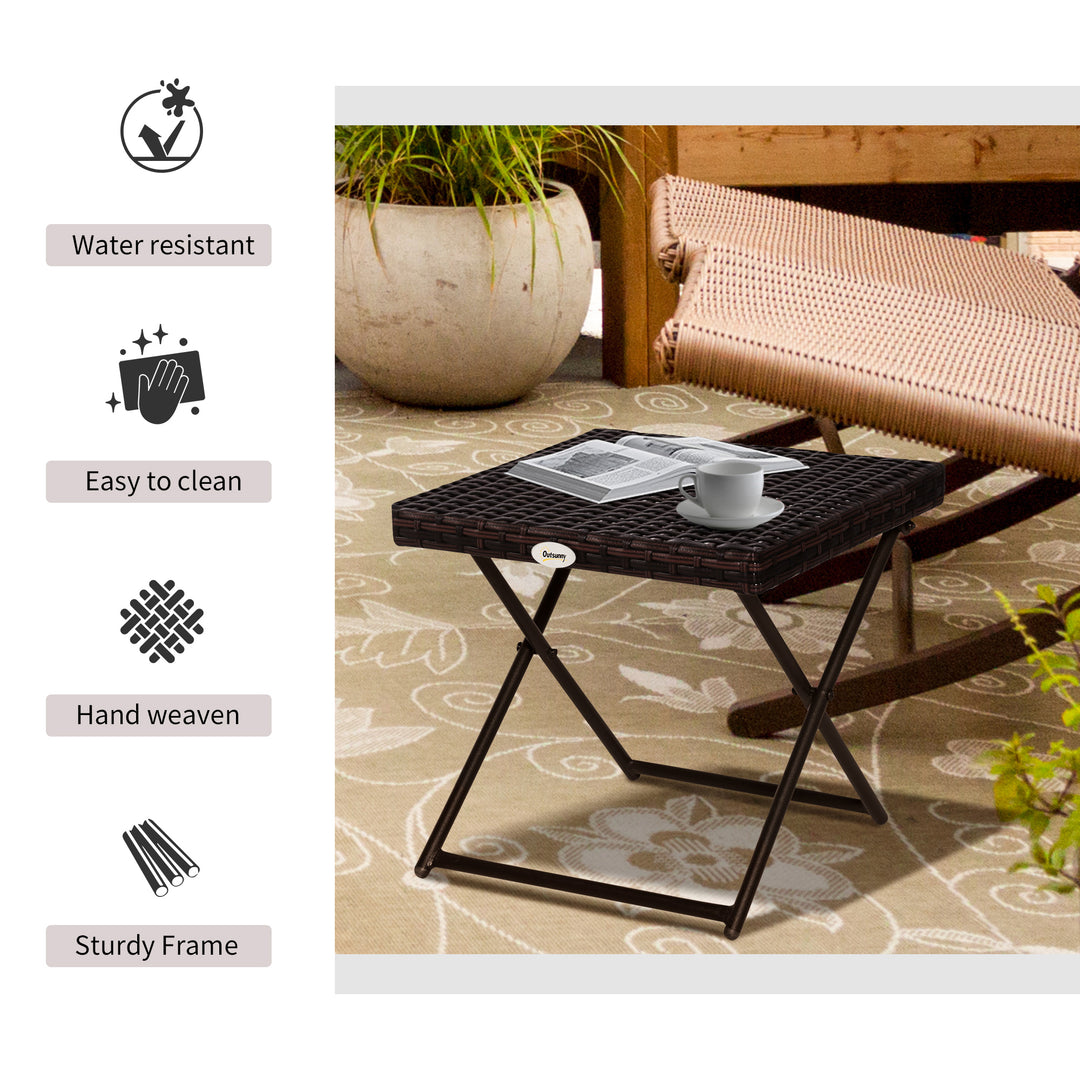 Folding Rattan Garden Coffee Table, Small Square Outdoor Bistro Side Table with Rattan Top for Patio, Balcony, Porch, 40 x 40 x 40 cm, Brown