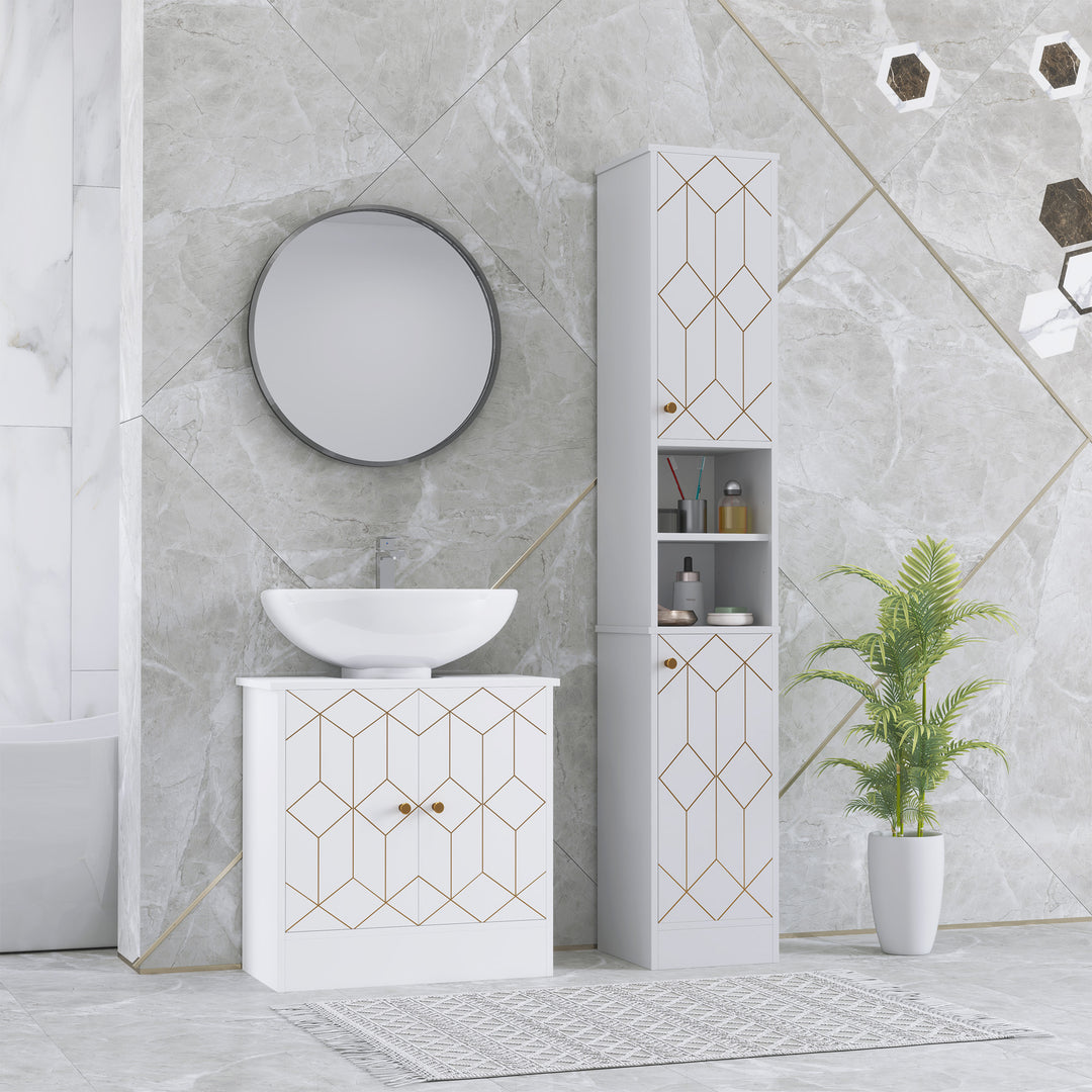 Tall Bathroom Storage Cabinet with Doors, Slim Bathroom Storage Unit with Adjustable Shelves, Freestanding Bathroom Storage Unit, White