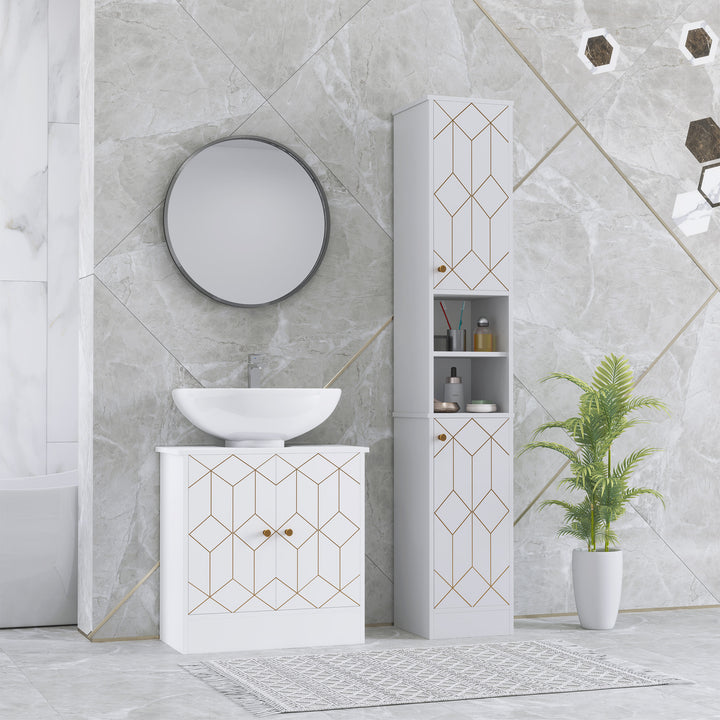 Tall Bathroom Storage Cabinet with Doors, Slim Bathroom Storage Unit with Adjustable Shelves, Freestanding Bathroom Storage Unit, White