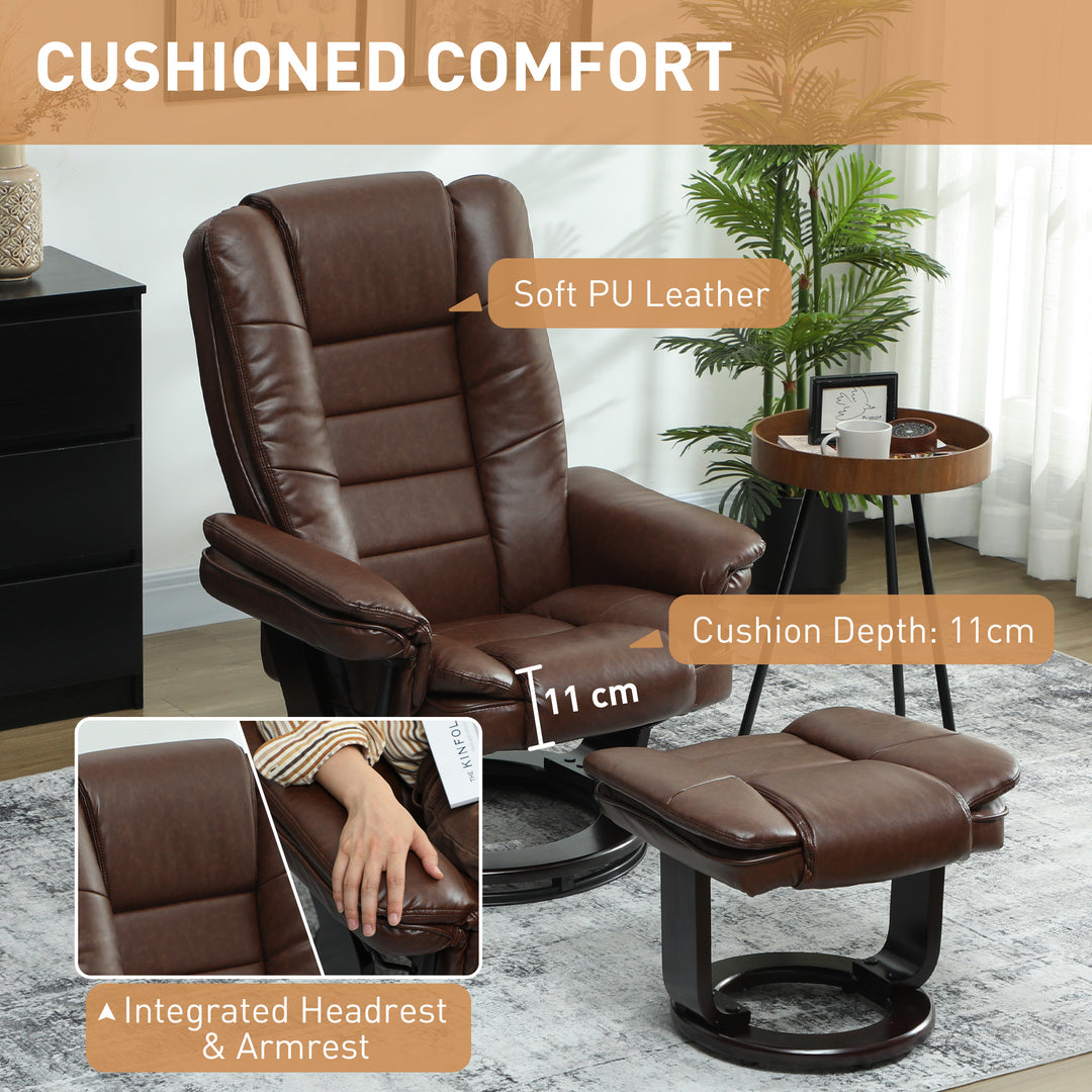 Faux Leather 135° Reclining Chair and Footstool - Brown
