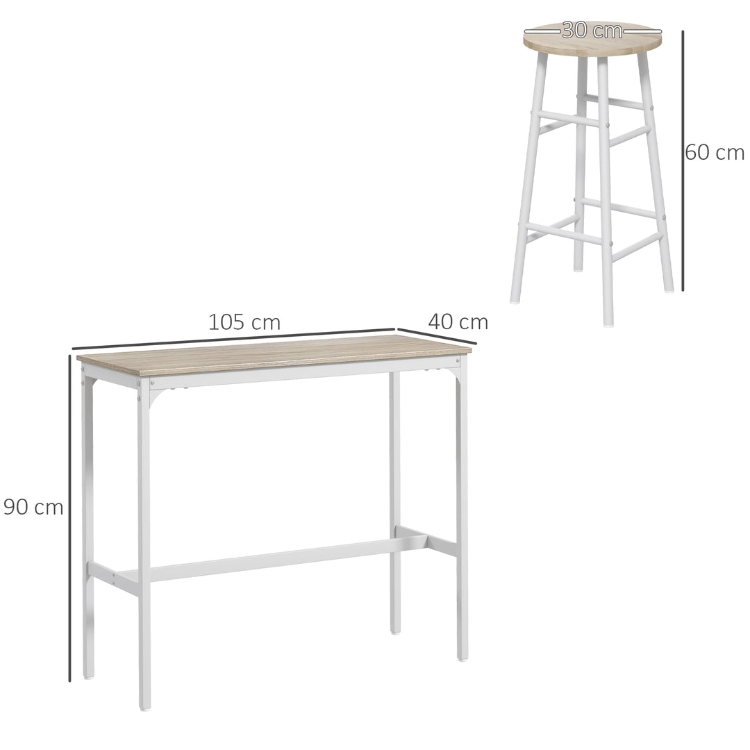 3 Piece Bar Table Set with 2 Stools, Industrial Bar Table and Stool, D
