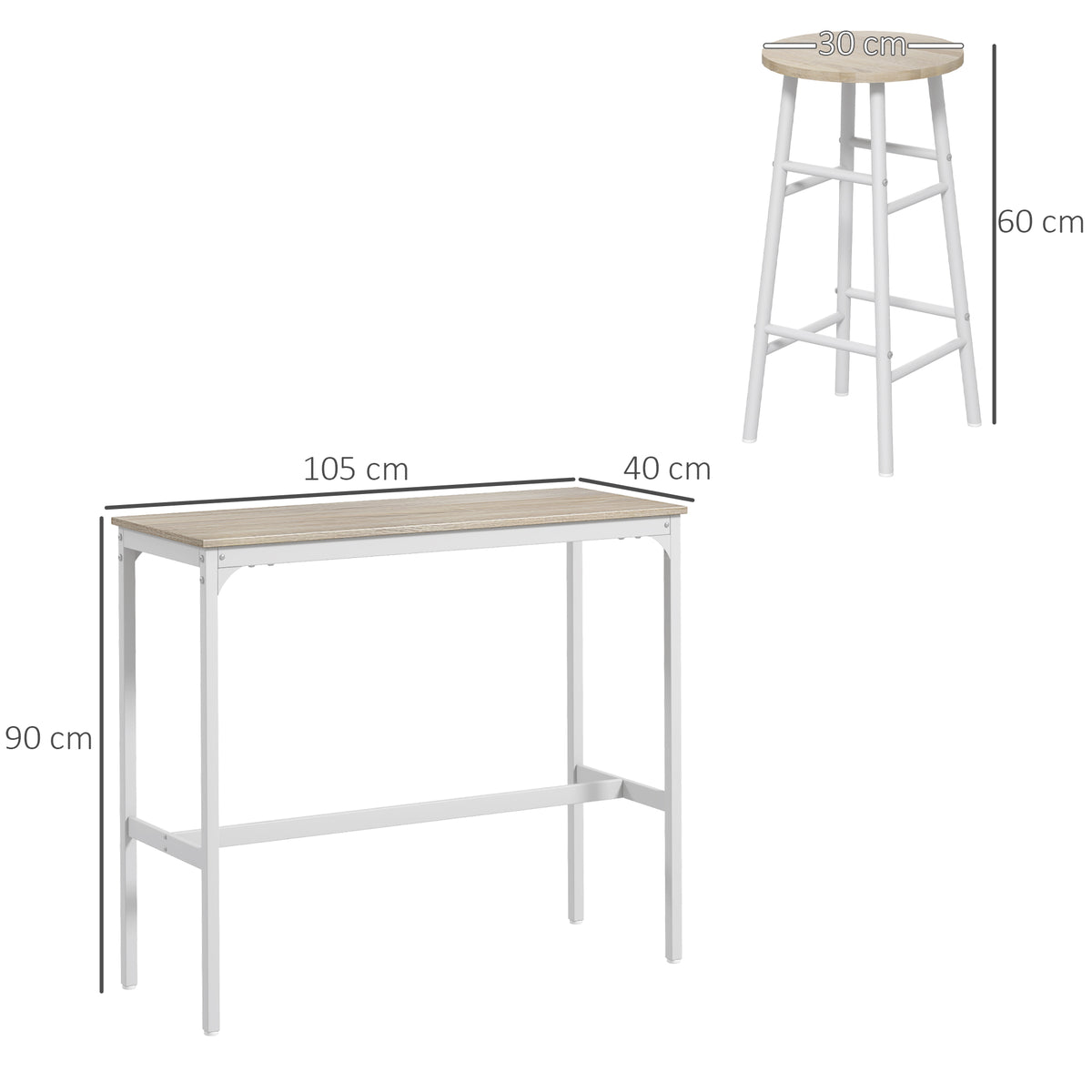 3 Piece Bar Table Set with 2 Stools, Industrial Bar Table and Stool, D