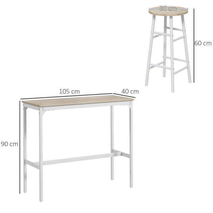 3 Piece Bar Table Set with 2 Stools, Industrial Bar Table and Stool, D