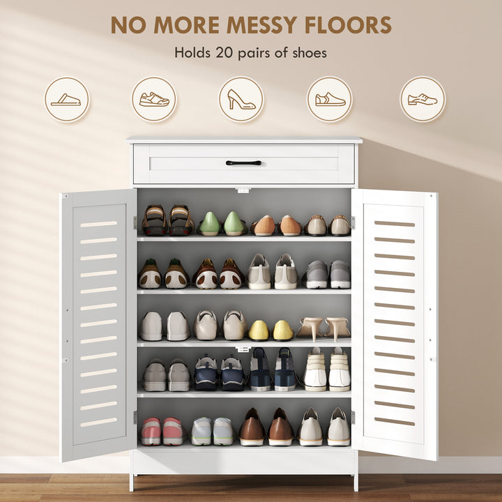 Shoe Cabinet with Louvered Doors, Modern Shoe Storage Cabinet with Dra