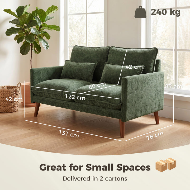 2 Seater Sofa, Loveseat Sofa with Spring Cushions, Wide and Deep Seat,