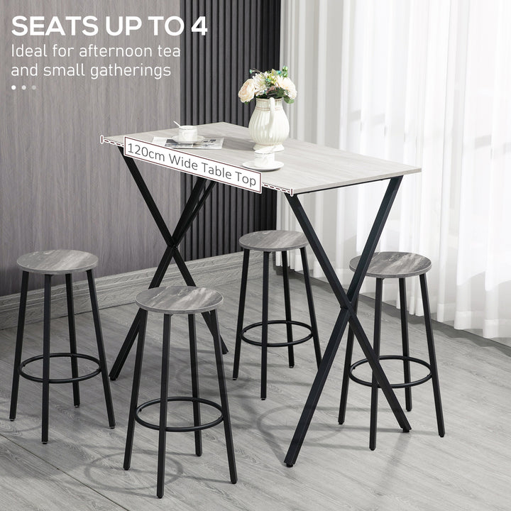120 cm Rectangular Bar Table for 4 People, Modern Breakfast Bar Table with Wood Effect Tabletop, Steel Legs, Coffee Desk for Living Room, White