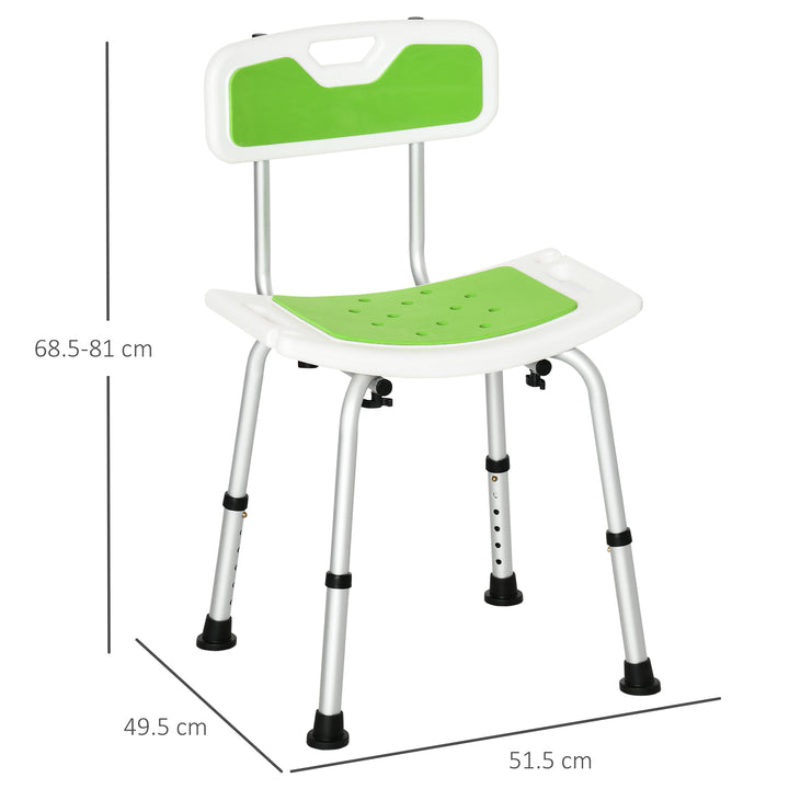 HOMCOM Shower Chair, 6-Level Height Adjustable Shower Stool with Backrest, Curved Seat, Anti-slip Foot Pads, 136kg Capacity, Green