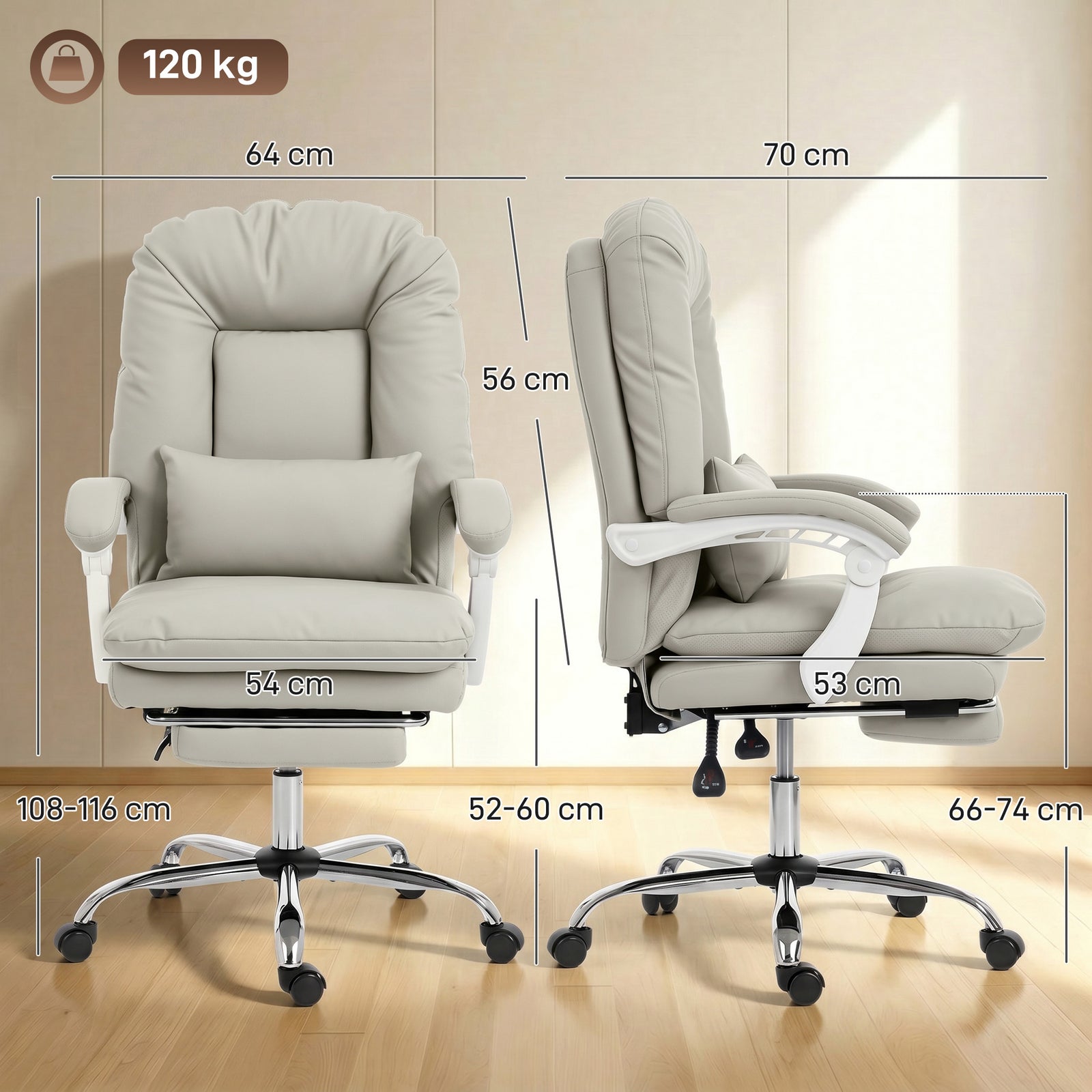 Ergonomic Executive Office Chair, Reclining Desk Chair with Lumbar Sup