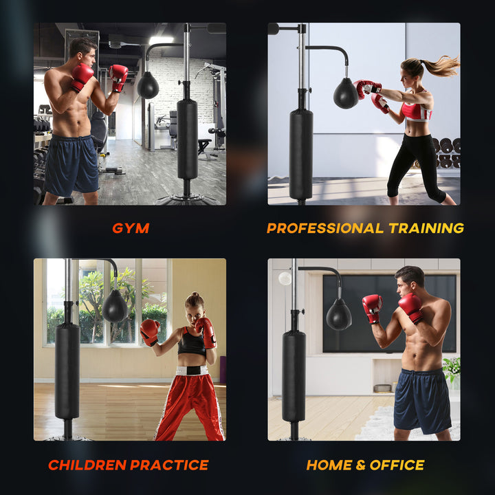 4-in-1 Boxing Punching Bag, Freestanding with 2 Speed Bals, 360° Reflex Bar, 160-230cm Adjustable Height, Black