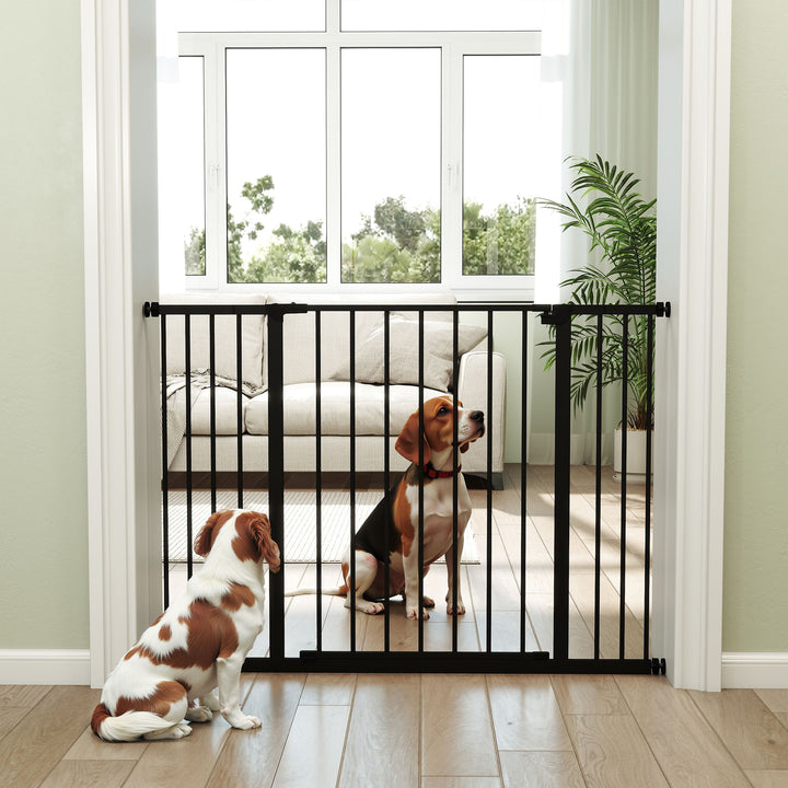 Dog Gate Pet Safety Gate Stair Barrier Pressure Fit Adjustable 76-82/86-97/101-107 cm, Black