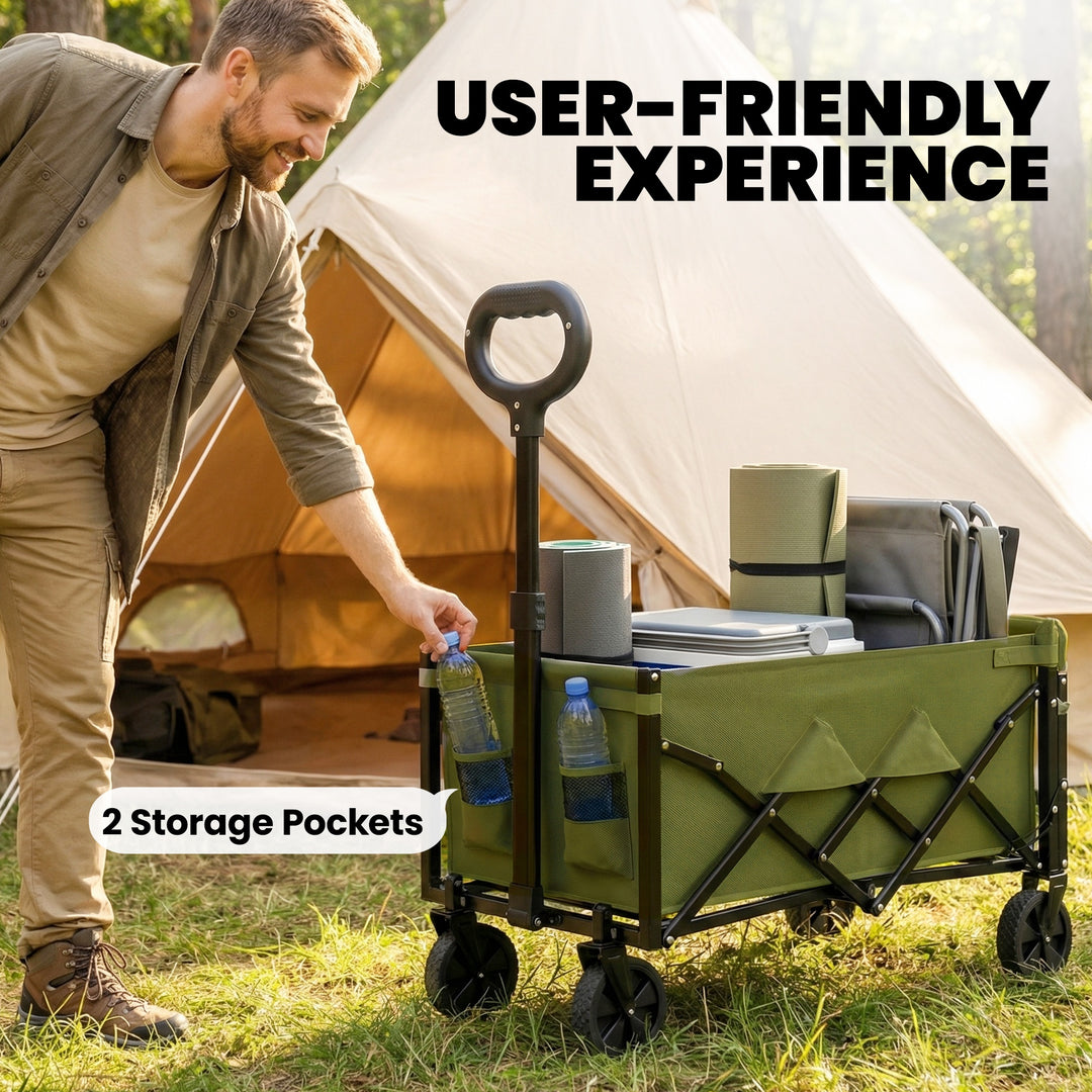 60L Foldable Festival Trolley on Wheels, Collapsible Wagon Cart with D