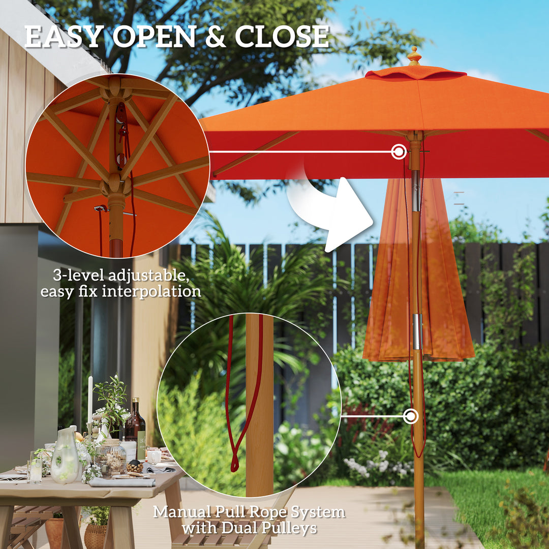 2m Tilting Wooden Pole Parasol - Orange