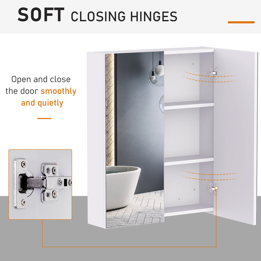 Mirror Cabinet, Wall Mount Bathroom Storage Cabinet with Adjustable Shelf, Double Door Cupboard, 60 x 15 x 75 cm, White