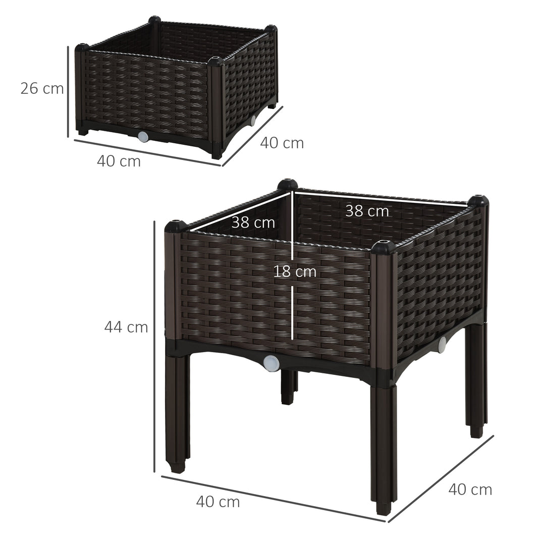 Set of 2 26L Garden Raised Bed Elevated Patio Flower Plant Planter Box PP Vegetables Planting Container, Brown
