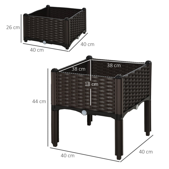 Set of 2 26L Garden Raised Bed Elevated Patio Flower Plant Planter Box PP Vegetables Planting Container, Brown