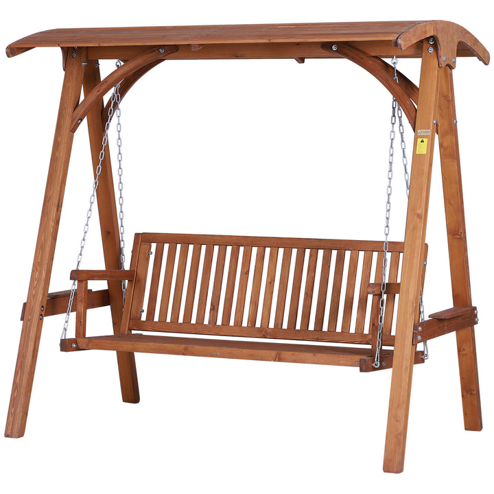 3 Seater Garden Swing Seat Wooden Swing Chair Hammock Bench Lounger with Canopy, Natural