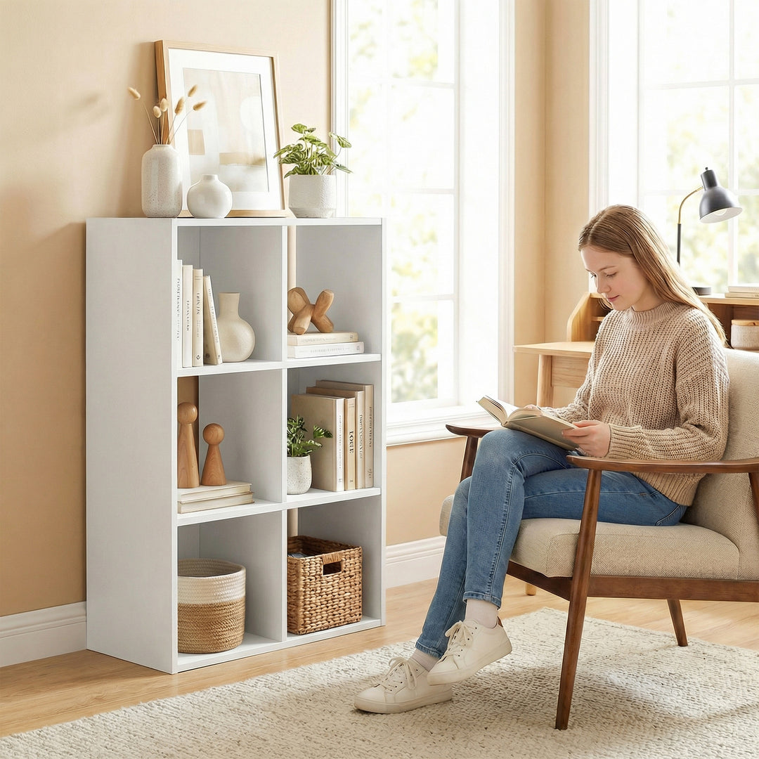 Industrial Style Storage Shelf, Bookcase, Bookshelf with 6 Compartment