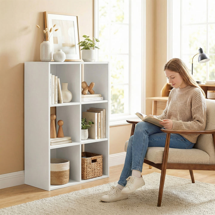 Industrial Style Storage Shelf, Bookcase, Bookshelf with 6 Compartment