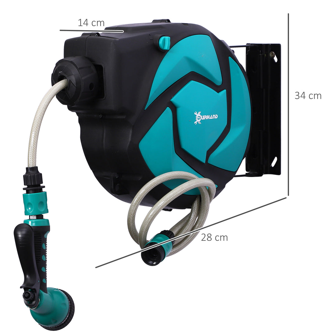 10m Garden Auto Hose Reel Wall Mounted Retractable 7 Patterns Spray Nozzle