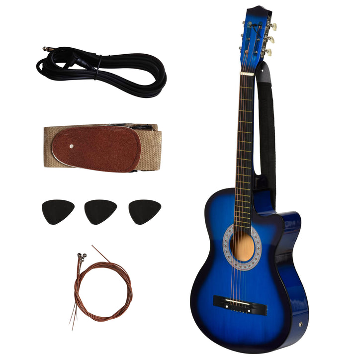 38 Inch Full Size Blue Classical Acoustic Electric Guitar Kids Guitar and Junior Guitar Premium Gloss Finish w/Case - Blue
