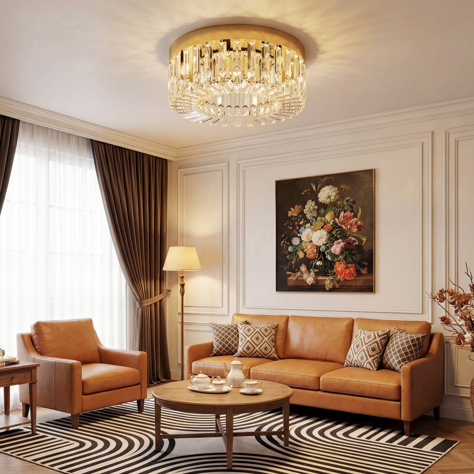 Crystal Chandeliers with 225 Crystal Pendants, 8-Light Ceiling Light f
