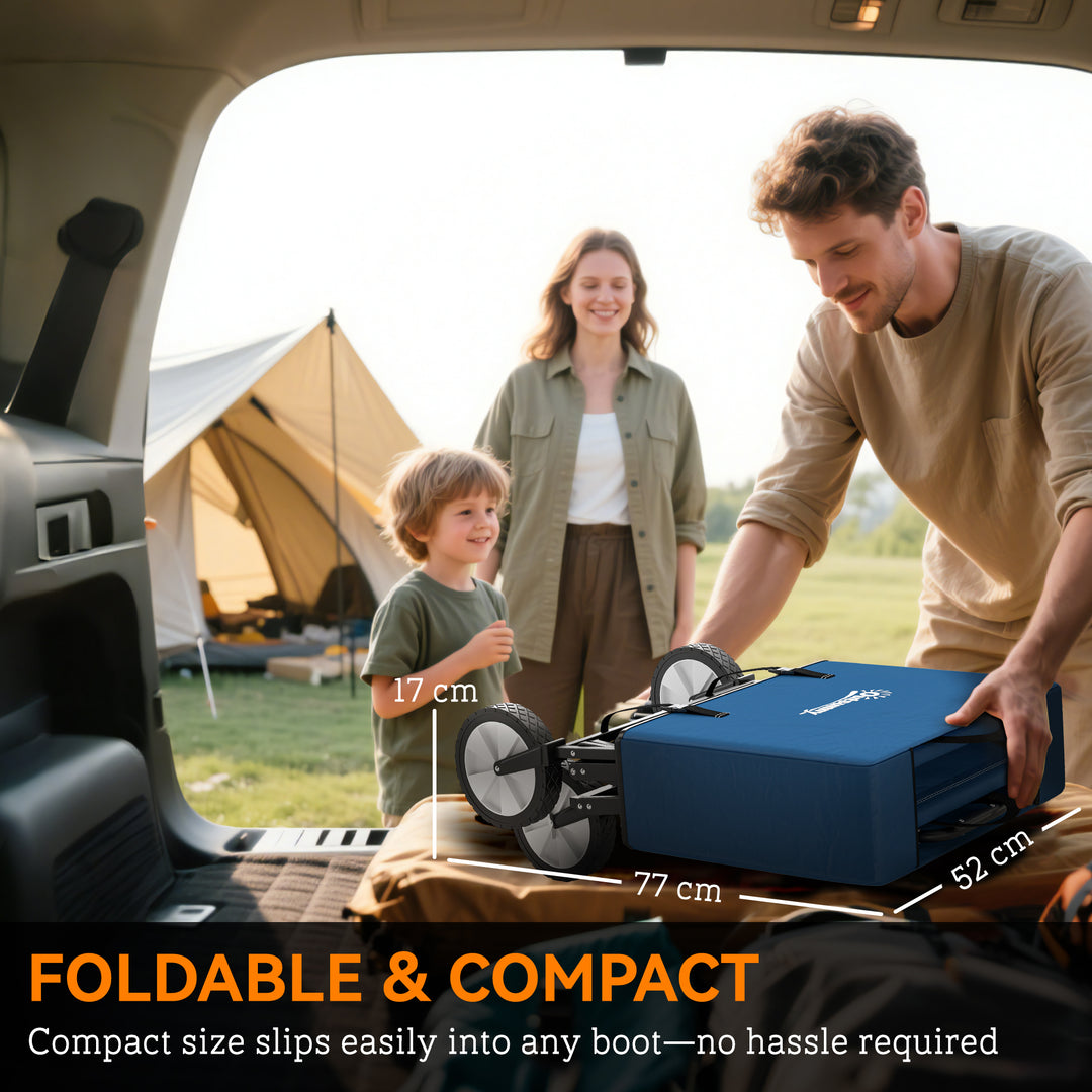 MCL 90L Festival Trolley on Wheels, Folding Camping Trolley Cart with Adjustable Handle, Portable for Outdoor, Garden, Shopping, Fishing, Navy Blue