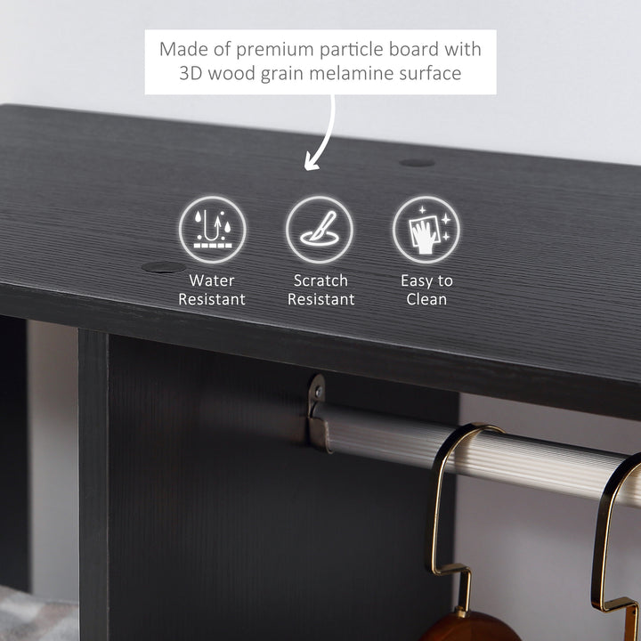 MCL Open Wardrobe on Wheels, Bedroom Wardrobe with Clothes Hanging Rail, 3 Storage Shelves, Mobile Garment Rack for Cloakroom, Hallway, Black