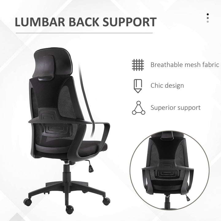 MCL High Back Office Chair with Headrest, Adjustable Height, Mesh Material for Office Use, Black