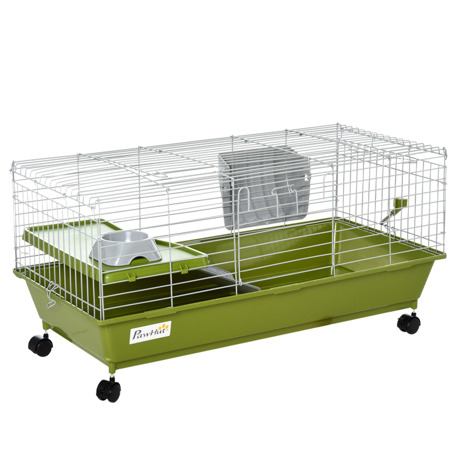 Small Animal Cage Rabbit Guinea Pigs Chinchillas Cage w/ Wheels Water Bottle Food Dish Platform Ramp 89 x 44 x 43 cm Green