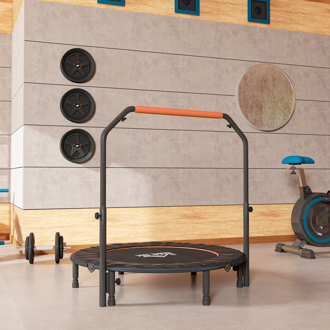 48" Foldable Mini Fitness Trampoline, with Adjustable Foam Handle, Orange