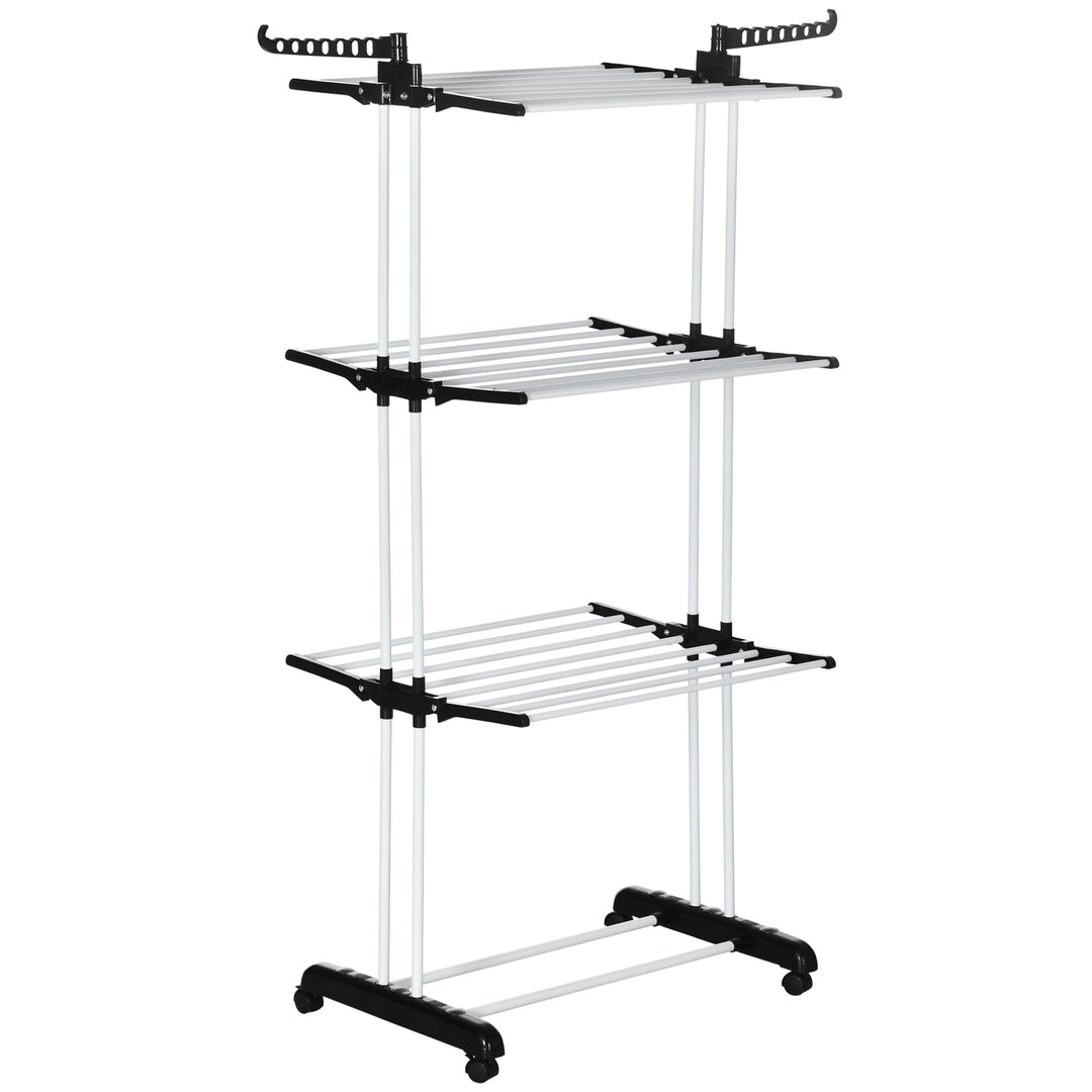 MCL Foldable Clothes Drying Rack, 4-Tier Steel Garment Laundry Rack with Castors for Indoor and Outdoor Use, Black