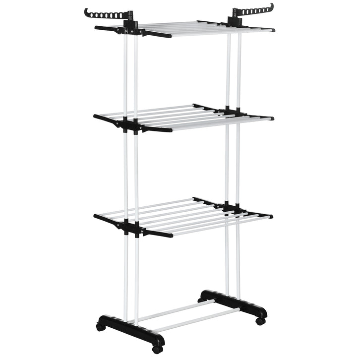 MCL Foldable Clothes Drying Rack, 4-Tier Steel Garment Laundry Rack with Castors for Indoor and Outdoor Use, Black