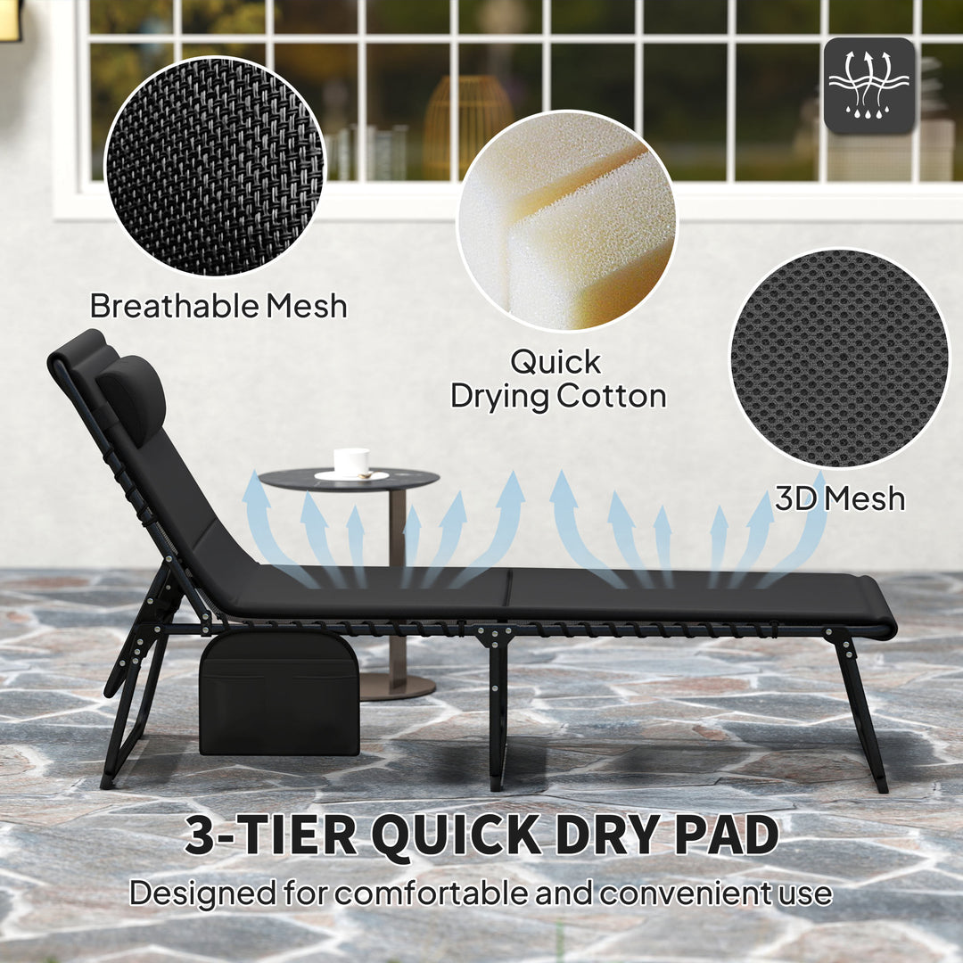 Set of Two Reclining Sun Loungers - Black
