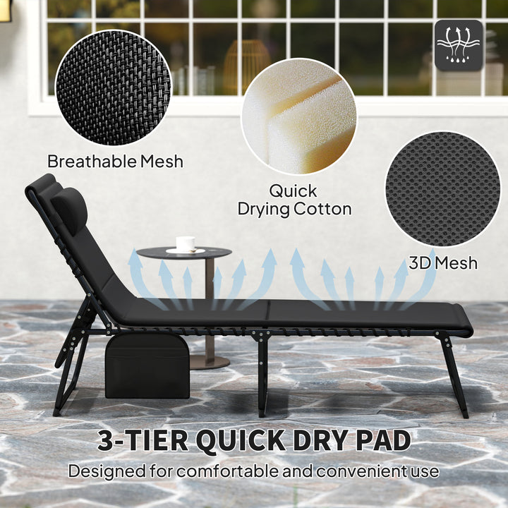 Set of Two Reclining Sun Loungers - Black