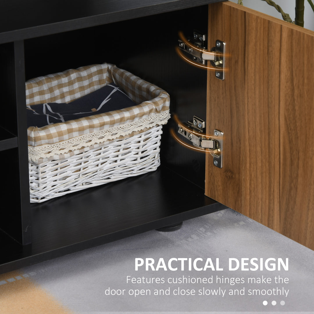 TV Cabinet Unit for TVs up to 50'' with Storage Shelf and Cupboards, Living Room Entertainment Center Media Console, Black and Walnut