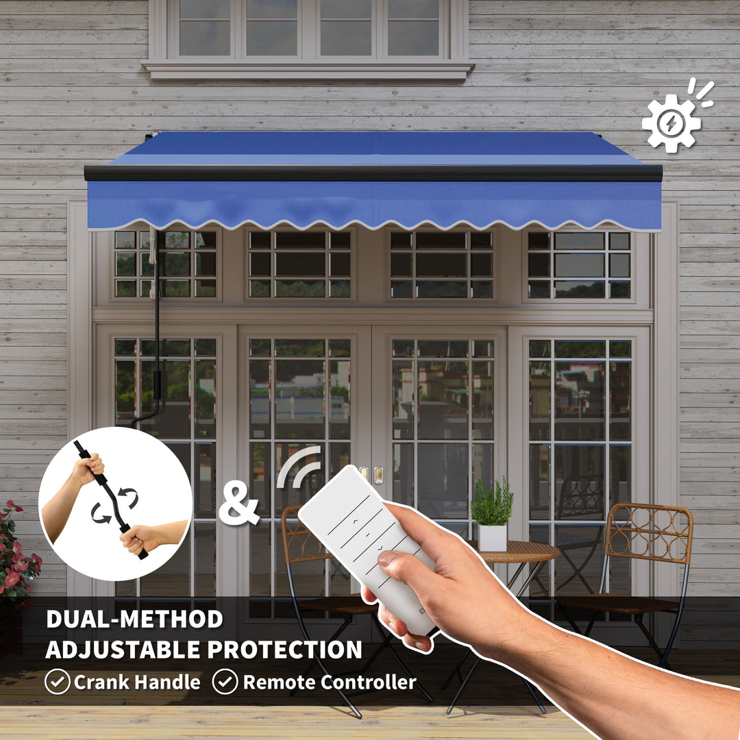 2.5 x 2m Electric Awning with LED Light and Remote Controller, Aluminium Frame DIY Retractable Awning, UV50+ Sun Shade Canopy for Garden Patio Deck Door Window, Blue