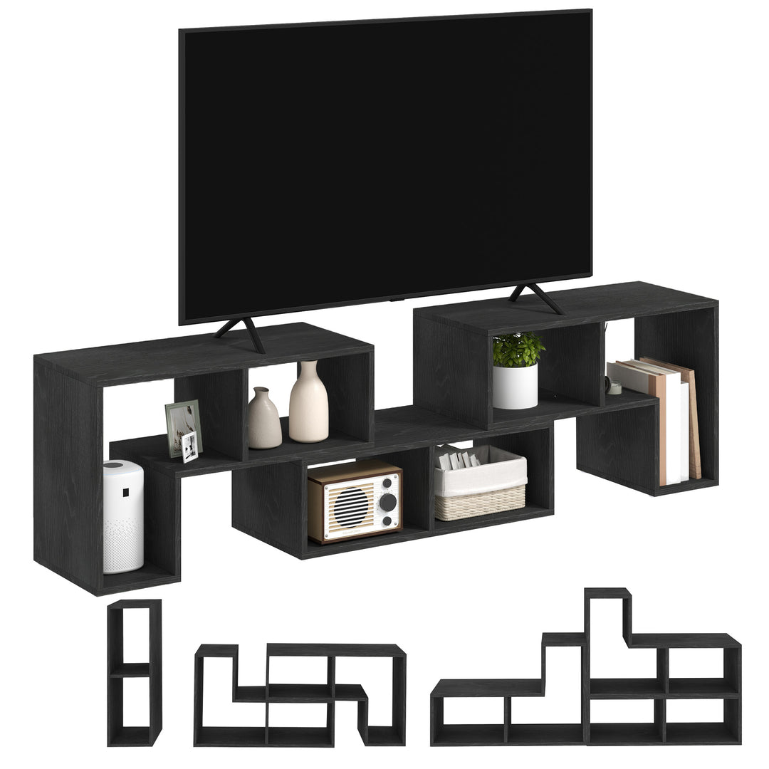 TV Stand for TVs up to 75 Inches, Free Combination TV Unit with Storage Shelves, Extendable Entertainment Centre for Living Room, Black Wood Grain