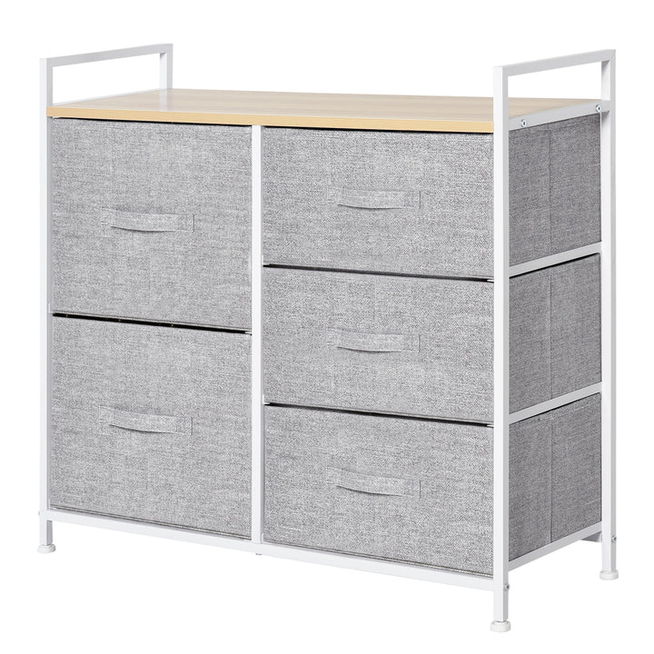 HOMCOM 5 Drawer Linen Storage Chest Home Organisation w/ Shelf Handles Metal Frame Adjustable Feet Hallway Home Dresser Grey | Aosom UK