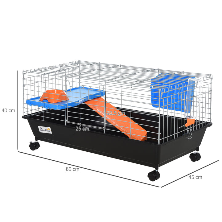 PawHut Steel Small 2-Tier Small Guinea Pigs Hutches w/ Accessories Blue/Orange | Aosom UK