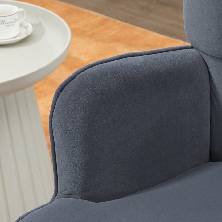 Modern Armchair with Footstool, Upholstered Accent Chair with Ottoman, Steel Legs, Velvet Wingback Chair for Living Room, Bedroom, Home Study, Dark Grey