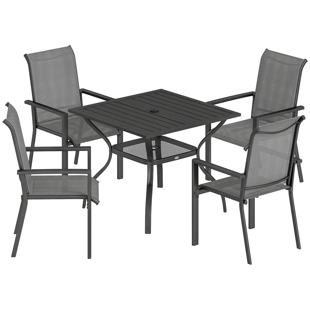 5 Pieces Outdoor Dining Set for 4, Garden Table and Stackable Chairs w
