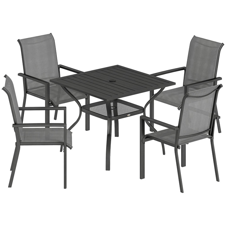 5 Pieces Outdoor Dining Set for 4, Garden Table and Stackable Chairs w
